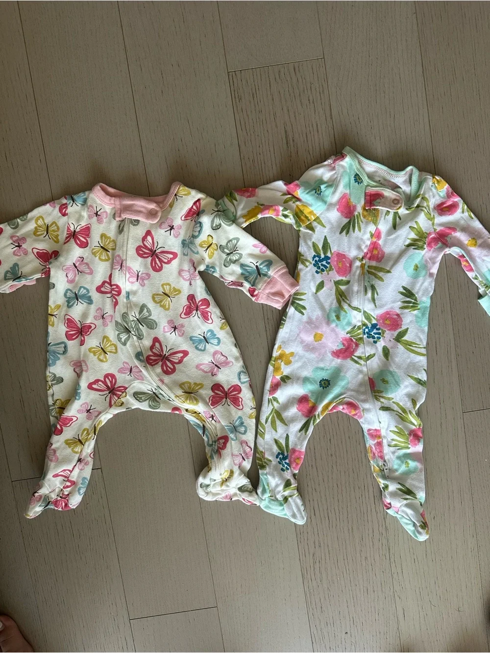 cloud island Floral & Butterfly Footed One-Pieces in Pink, Mint & Yellow
